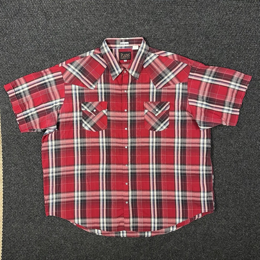 Plains Western Wear Pearl Snap Shirt Mens 3XL Big Man Red Plaid Short Sleeve